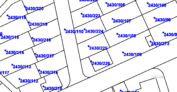 Parcela st. 2430/225 v KÚ Dačice, Katastrální mapa