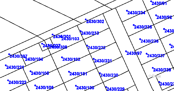 Parcela st. 2430/232 v KÚ Dačice, Katastrální mapa