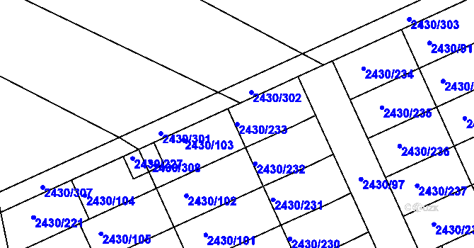 Parcela st. 2430/233 v KÚ Dačice, Katastrální mapa