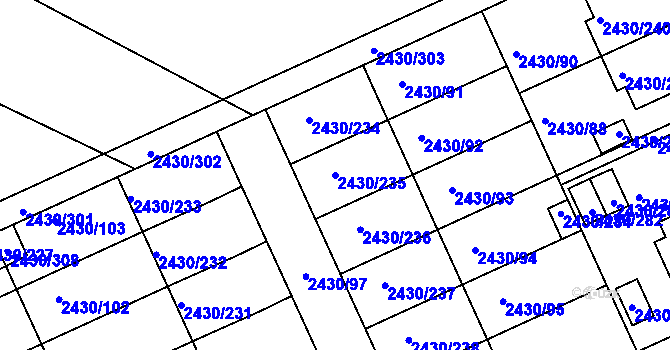 Parcela st. 2430/235 v KÚ Dačice, Katastrální mapa