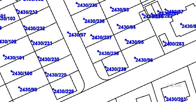 Parcela st. 2430/238 v KÚ Dačice, Katastrální mapa