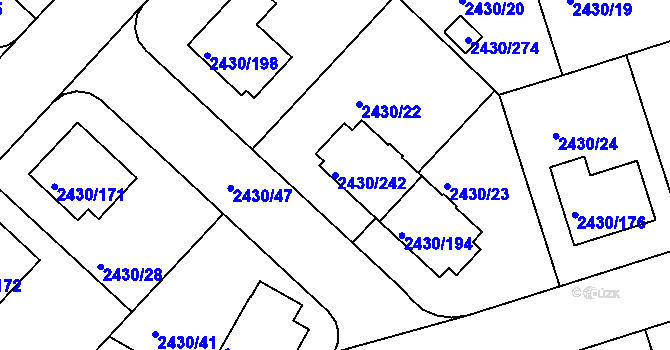 Parcela st. 2430/242 v KÚ Dačice, Katastrální mapa