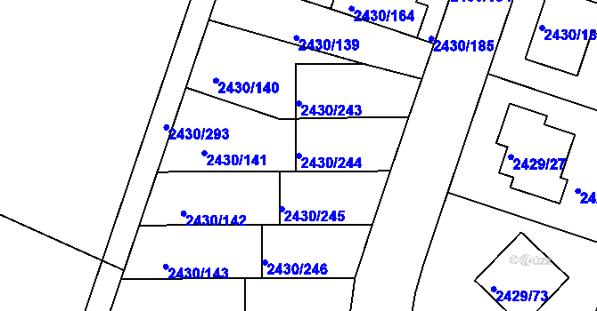Parcela st. 2430/244 v KÚ Dačice, Katastrální mapa