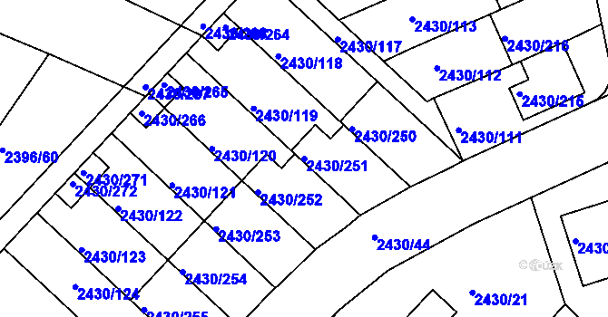 Parcela st. 2430/251 v KÚ Dačice, Katastrální mapa