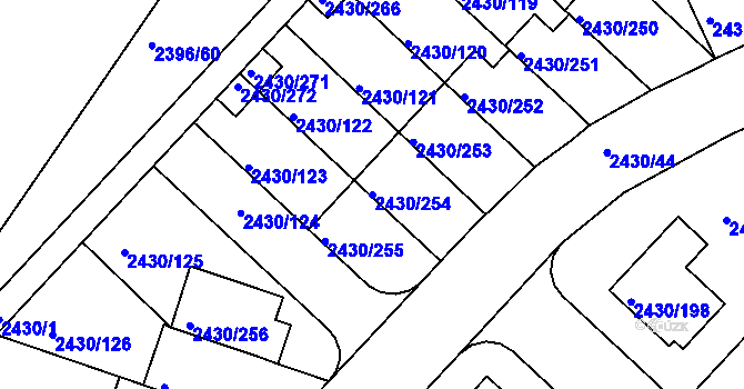 Parcela st. 2430/254 v KÚ Dačice, Katastrální mapa