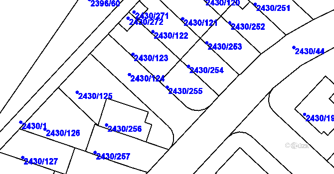Parcela st. 2430/255 v KÚ Dačice, Katastrální mapa