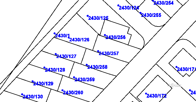 Parcela st. 2430/257 v KÚ Dačice, Katastrální mapa