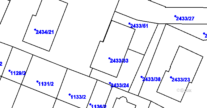 Parcela st. 2433/30 v KÚ Dačice, Katastrální mapa
