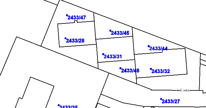 Parcela st. 2433/31 v KÚ Dačice, Katastrální mapa