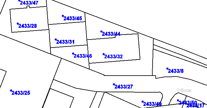 Parcela st. 2433/32 v KÚ Dačice, Katastrální mapa