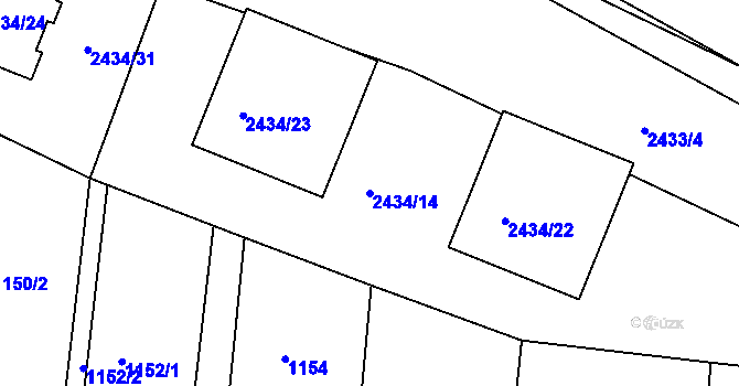 Parcela st. 2434/14 v KÚ Dačice, Katastrální mapa