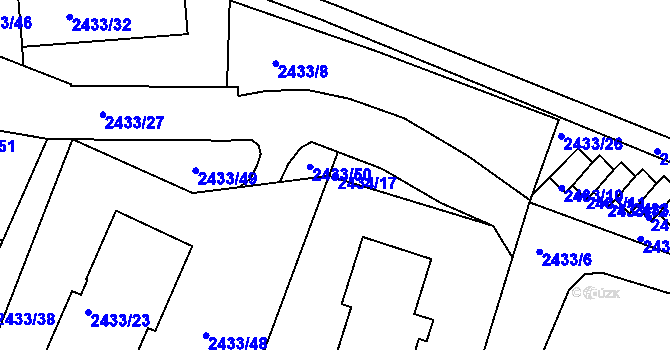 Parcela st. 2434/17 v KÚ Dačice, Katastrální mapa
