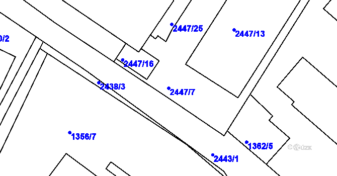 Parcela st. 2447/7 v KÚ Dačice, Katastrální mapa