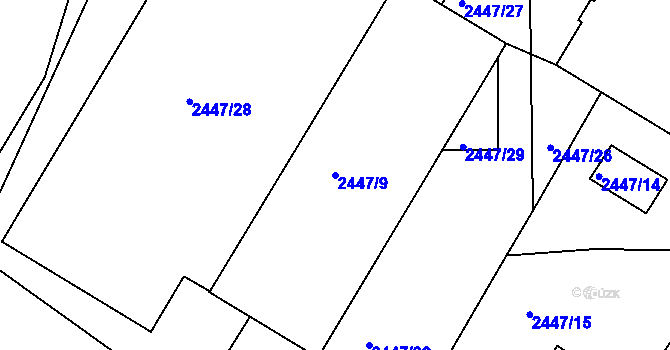 Parcela st. 2447/9 v KÚ Dačice, Katastrální mapa