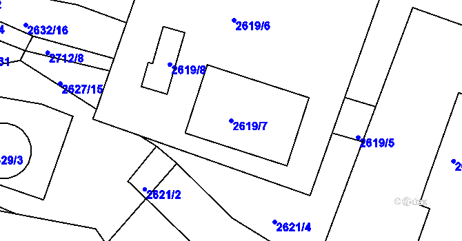 Parcela st. 2619/7 v KÚ Dačice, Katastrální mapa