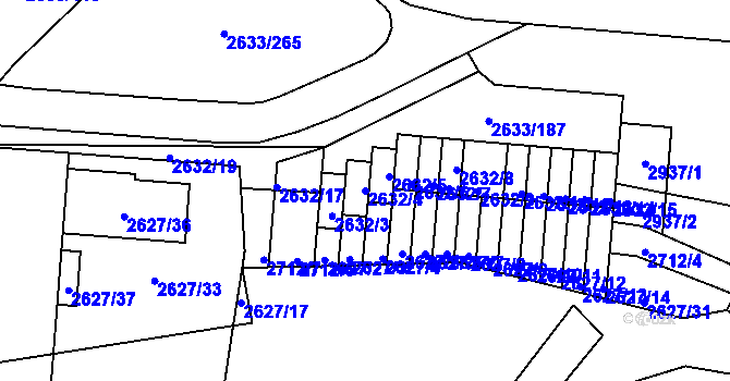 Parcela st. 2632/4 v KÚ Dačice, Katastrální mapa