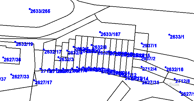 Parcela st. 2632/9 v KÚ Dačice, Katastrální mapa
