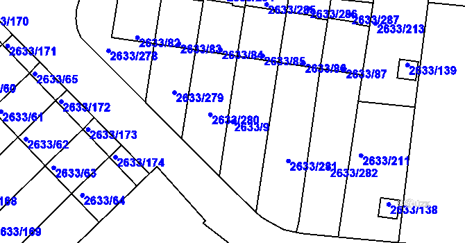 Parcela st. 2633/9 v KÚ Dačice, Katastrální mapa