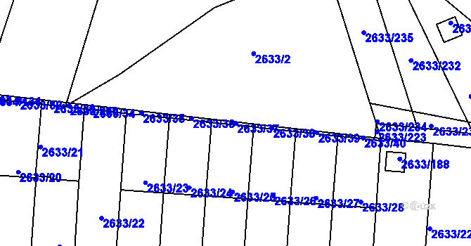 Parcela st. 2633/37 v KÚ Dačice, Katastrální mapa