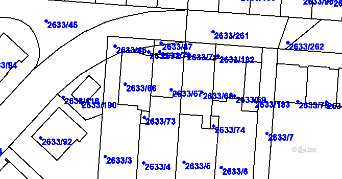 Parcela st. 2633/67 v KÚ Dačice, Katastrální mapa