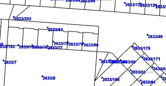 Parcela st. 2633/80 v KÚ Dačice, Katastrální mapa