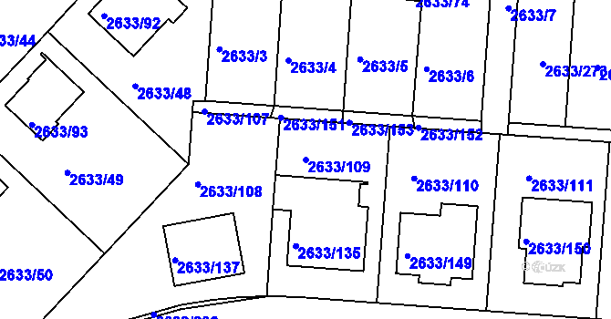 Parcela st. 2633/109 v KÚ Dačice, Katastrální mapa