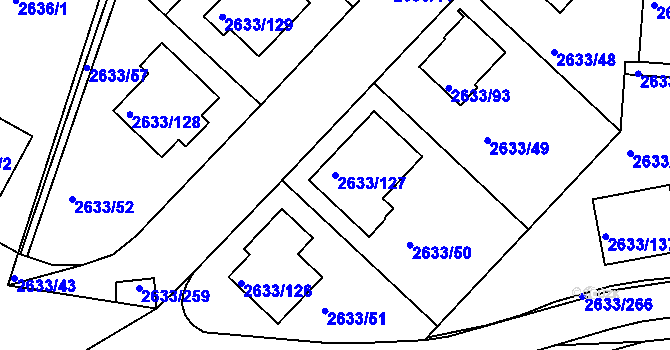Parcela st. 2633/127 v KÚ Dačice, Katastrální mapa