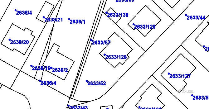 Parcela st. 2633/128 v KÚ Dačice, Katastrální mapa