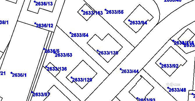 Parcela st. 2633/130 v KÚ Dačice, Katastrální mapa