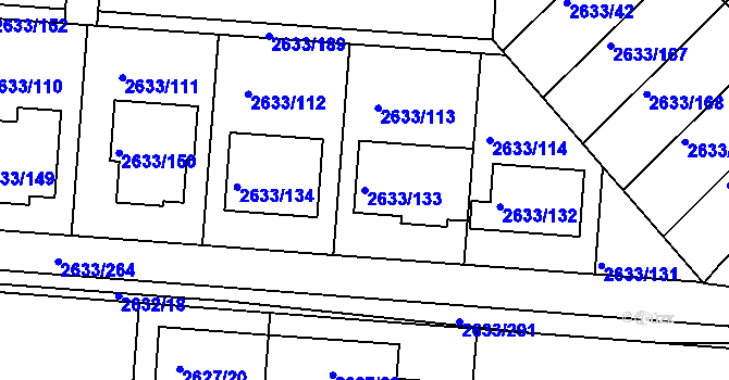 Parcela st. 2633/133 v KÚ Dačice, Katastrální mapa