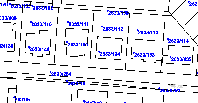 Parcela st. 2633/134 v KÚ Dačice, Katastrální mapa