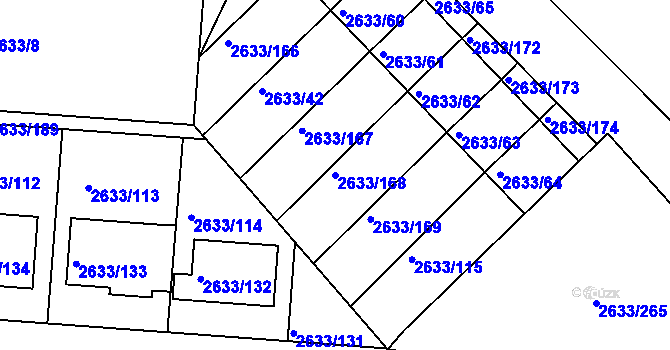 Parcela st. 2633/168 v KÚ Dačice, Katastrální mapa