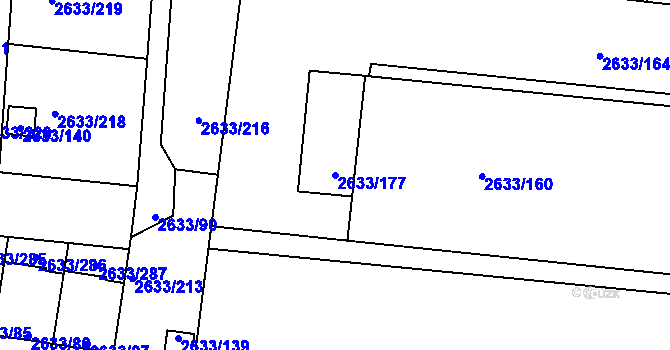 Parcela st. 2633/177 v KÚ Dačice, Katastrální mapa