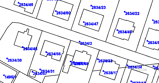 Parcela st. 2634/2 v KÚ Dačice, Katastrální mapa
