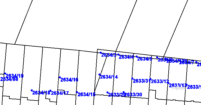 Parcela st. 2634/3 v KÚ Dačice, Katastrální mapa