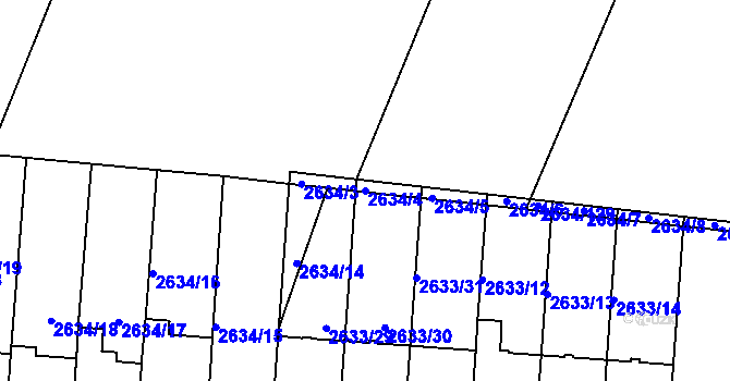 Parcela st. 2634/4 v KÚ Dačice, Katastrální mapa
