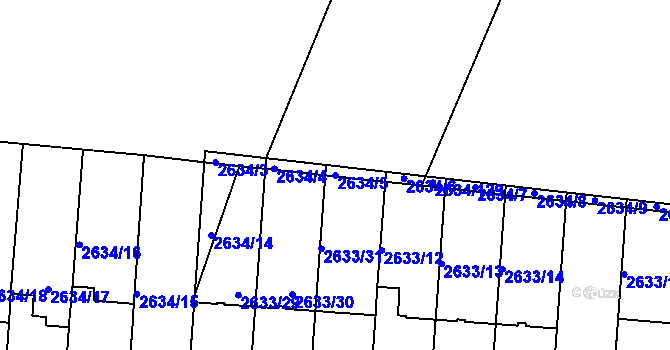 Parcela st. 2634/5 v KÚ Dačice, Katastrální mapa