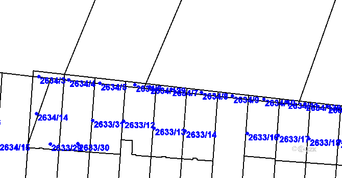 Parcela st. 2634/7 v KÚ Dačice, Katastrální mapa