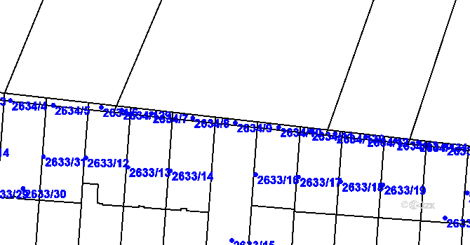 Parcela st. 2634/9 v KÚ Dačice, Katastrální mapa