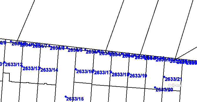Parcela st. 2634/11 v KÚ Dačice, Katastrální mapa