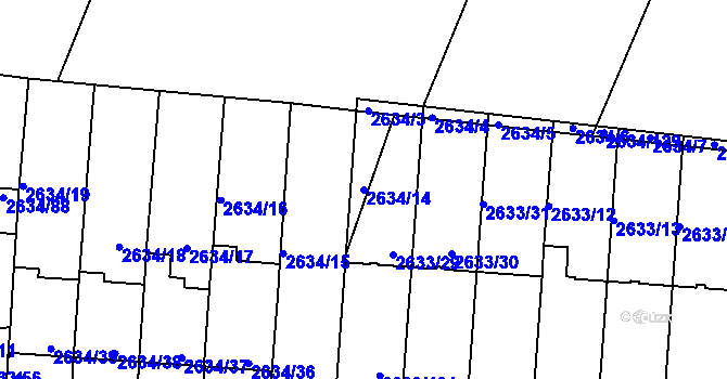Parcela st. 2634/14 v KÚ Dačice, Katastrální mapa
