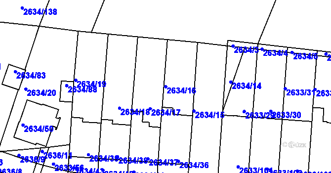 Parcela st. 2634/16 v KÚ Dačice, Katastrální mapa