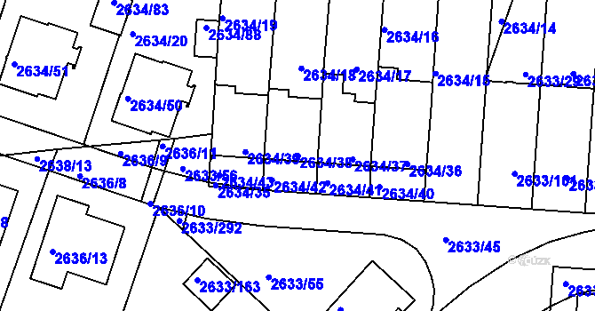 Parcela st. 2634/38 v KÚ Dačice, Katastrální mapa