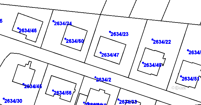 Parcela st. 2634/47 v KÚ Dačice, Katastrální mapa