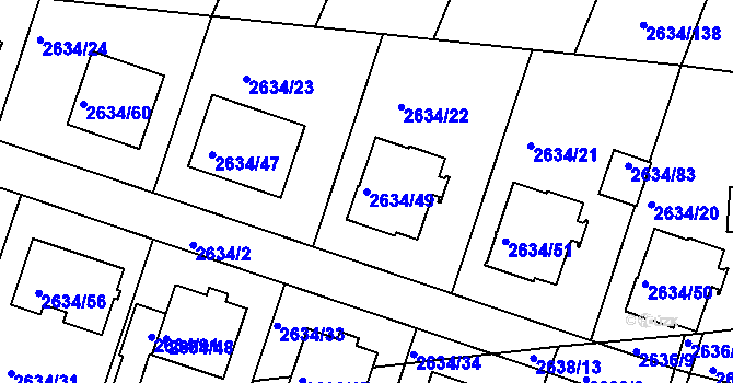 Parcela st. 2634/49 v KÚ Dačice, Katastrální mapa