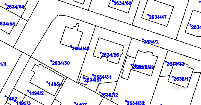 Parcela st. 2634/56 v KÚ Dačice, Katastrální mapa