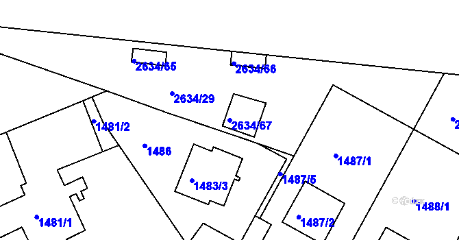 Parcela st. 2634/67 v KÚ Dačice, Katastrální mapa