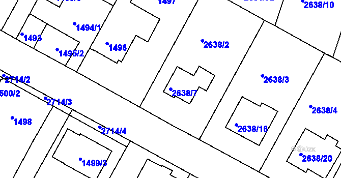 Parcela st. 2638/7 v KÚ Dačice, Katastrální mapa