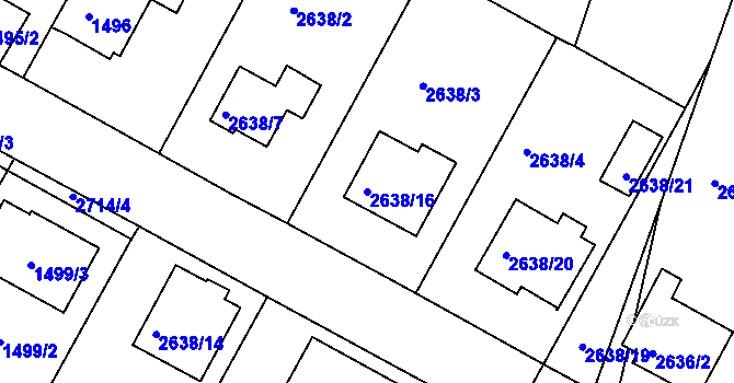 Parcela st. 2638/16 v KÚ Dačice, Katastrální mapa