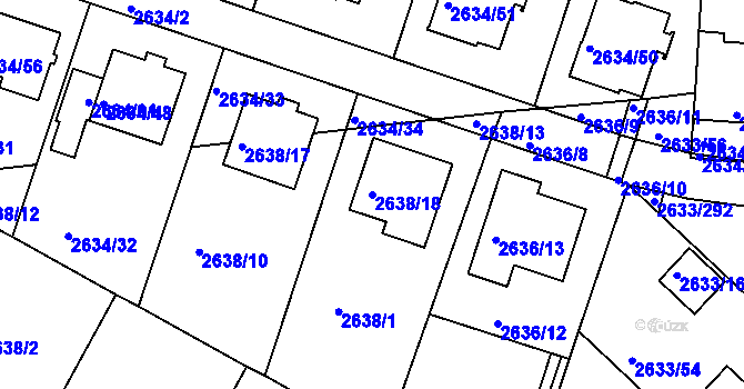 Parcela st. 2638/18 v KÚ Dačice, Katastrální mapa
